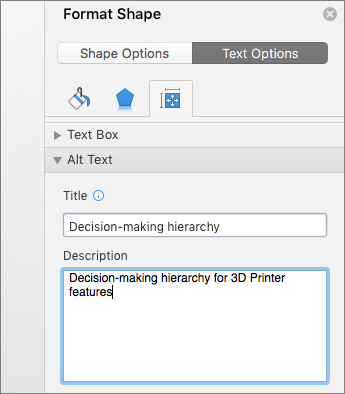 Screenshot of the Alt Text area of the Format Shape pane describing the selected SmartArt graphic
