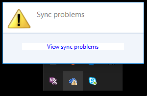 Sync problems initial dialog when you click on cloud icon