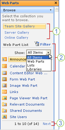 Web Parts task pane