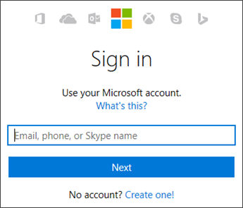 Screenshot of My Account sign in page where you enter the Microsoft account you use with Office