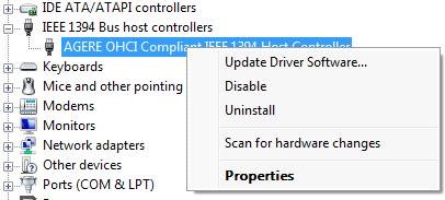 The screen shot of the host controller and the Update Driver Software 