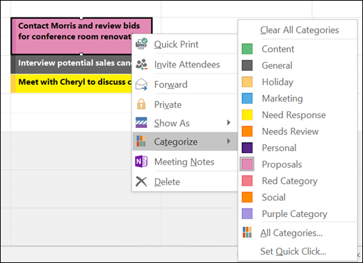 Assign A Color Category To A Calendar Appointment Meeting Or Event