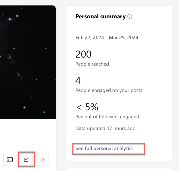Screenshot shows the icon and link on your storyline that opens your personal analytics page.