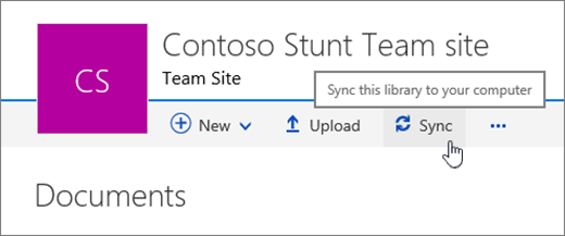 Document library heading with Sync selected