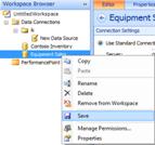 Save Data Source option in Workspace Browser of the  Dashboard Designer UI