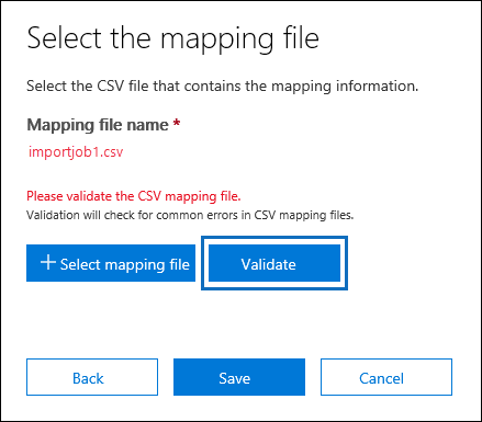 Click Validate to check the CSV file for errors