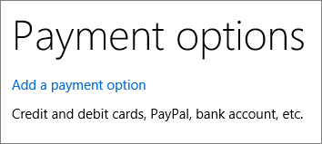 The Payment options page, showing the Add a payment option link.