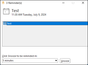 Classic Outlook reminder dialog issue