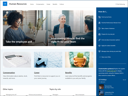 Preview of the Human Resources communication site template