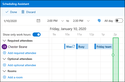Scheduling Assistant showing combined calendar events