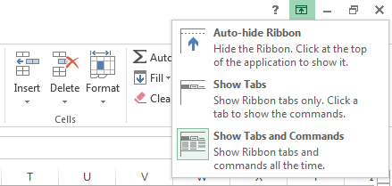 When you click the Ribbon Display Options icon, a menu opens.