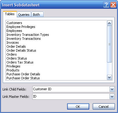 selecting the primary field for subdatasheet