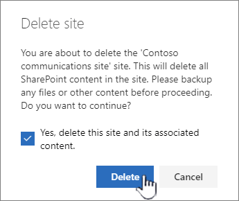 If you're sure you want to delete the site, click Delete