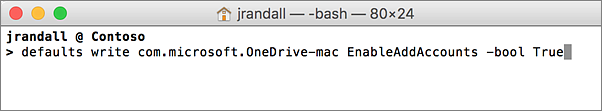 Screenshot of entering enableAddAccounts command in Terminal windows