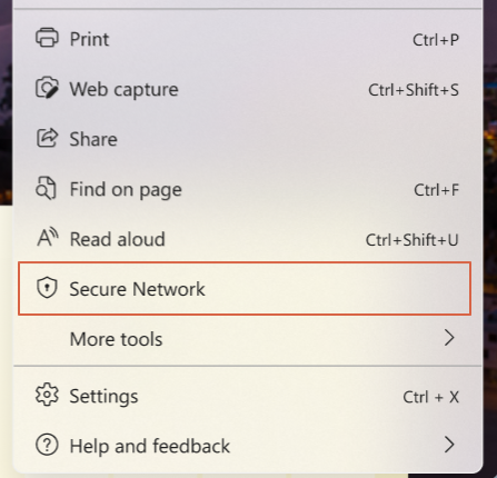 Finding where to turn on Microsoft Edge Secure Network.