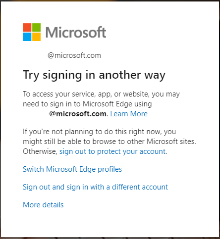 message displayed when Edge browser sign-in is required