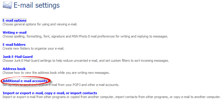 Email settings - additional email accounts option