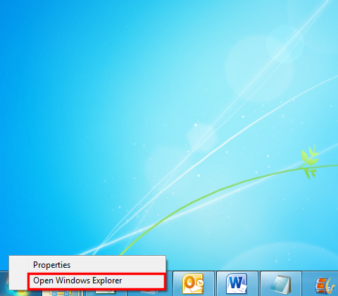 In the shortcut menu, click Open Windows Explorer.