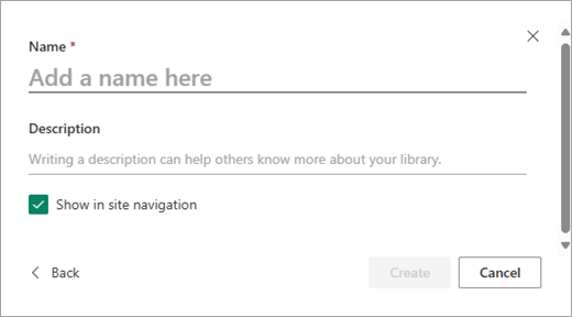 Use the Add a name dialog box to give your new library a name.