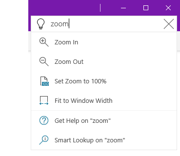 Screenshot of the Tell Me help system in OneNote