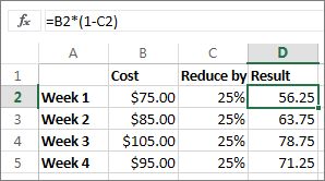 Example showing reducing an amount by a percentage