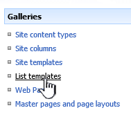 List template link on Galleries menu