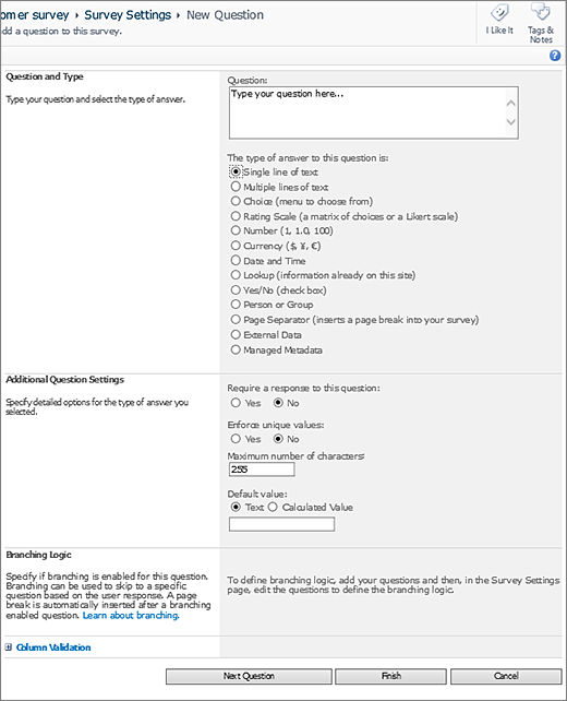 SharePoint 2010 new question page