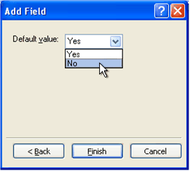 Add Field dialog box with selections