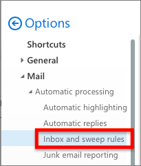 o365 inbox rules option
