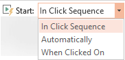 The Playback options for a video from your PC are: In Click Sequence, Automatically, or When Clicked On