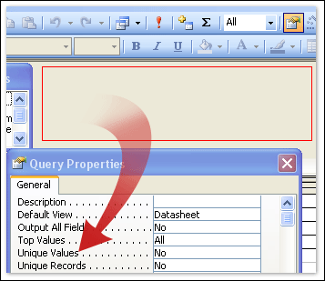 Displaying the query's property sheet