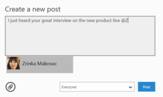 Mentioning a colleague in a newsfeed post
