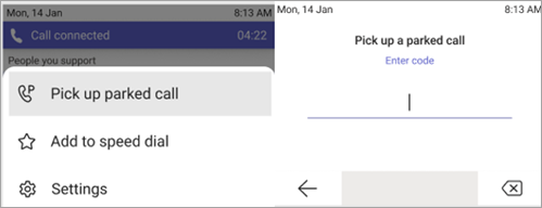 Screenshot showing process to pick up parked call.