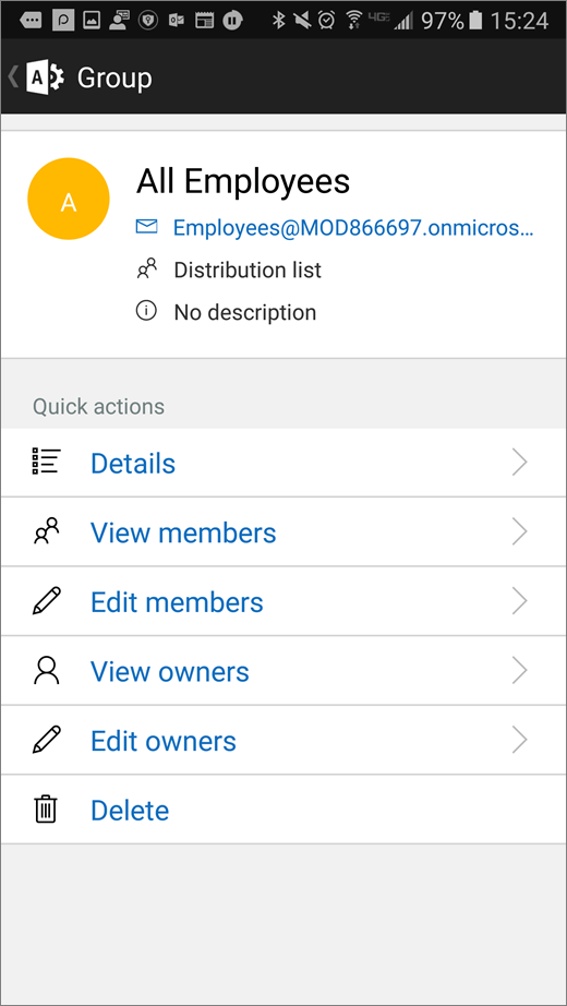 Select your group in the Office 365 Admin app to edit details like membership or owners.