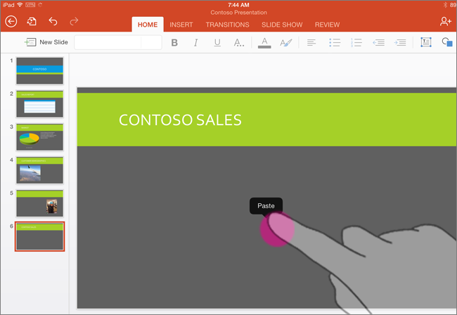 Tap to paste your chart into PowerPoint for iPad