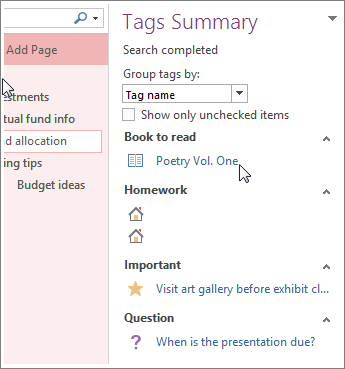 Search for tagged notes in the Tags Summary pane