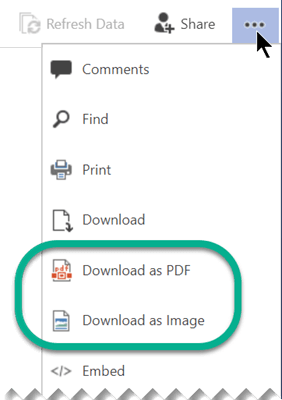 In Viewing mode, the "Download" options are available at the top of the window on the ellipsis menu.