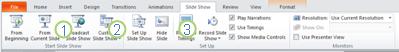 The Slide Show tab in the PowerPoint 2010 ribbon.