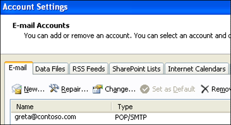 Outlook 2007 remove account