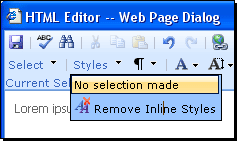 HTML Editor showing Styles list