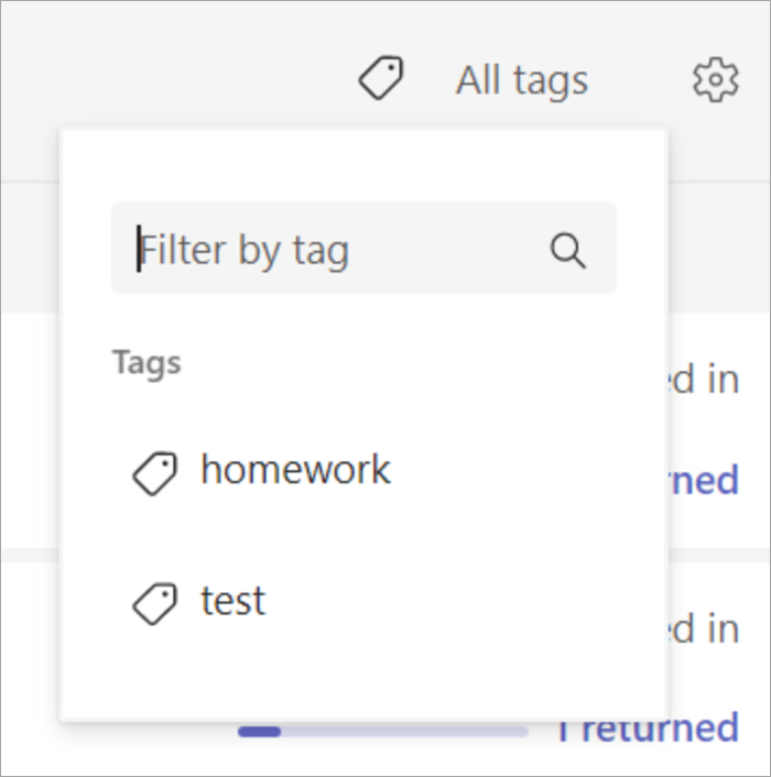 The dropdown that appears after selecting "all tags" 2 tag options are shown. 