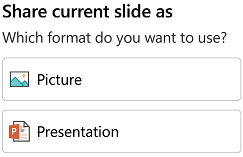 The Format options for sharing a slide in PowerPoint for Android