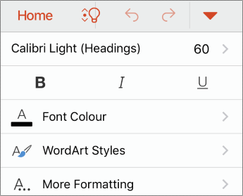 Font menu in PowerPoint for iOS.