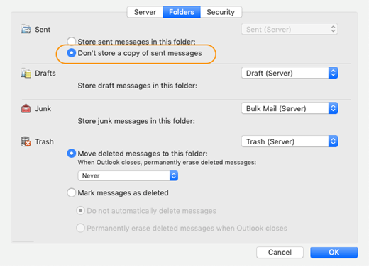 Don't store a copy of sent messages.