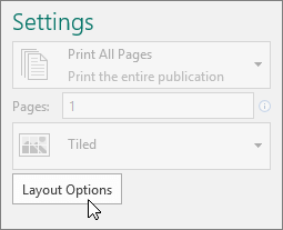 Layout Options in Publisher printer settings.
