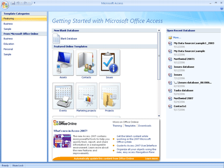 the getting started window with template categories