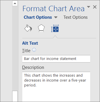 Screenshot of the Alt Text area of the Format Chart Area pane describing the selected chart