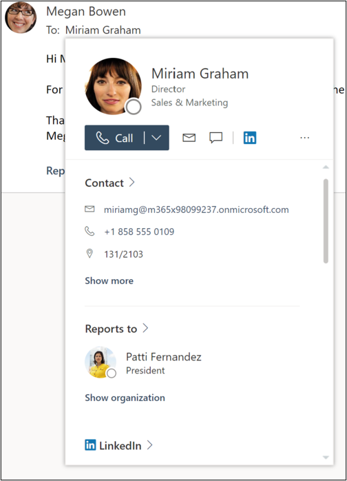 Profile card in Outlook