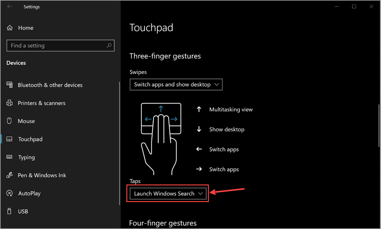 Touchpad Settings in Windows 10
