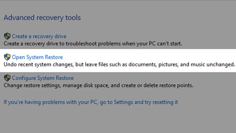 how to access system recovery windows 10